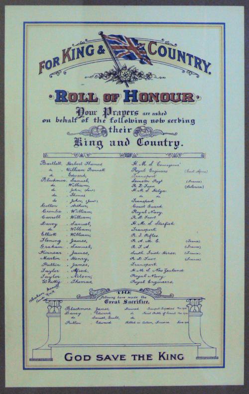 Ringsend Methodist Great War Roll of Honour
